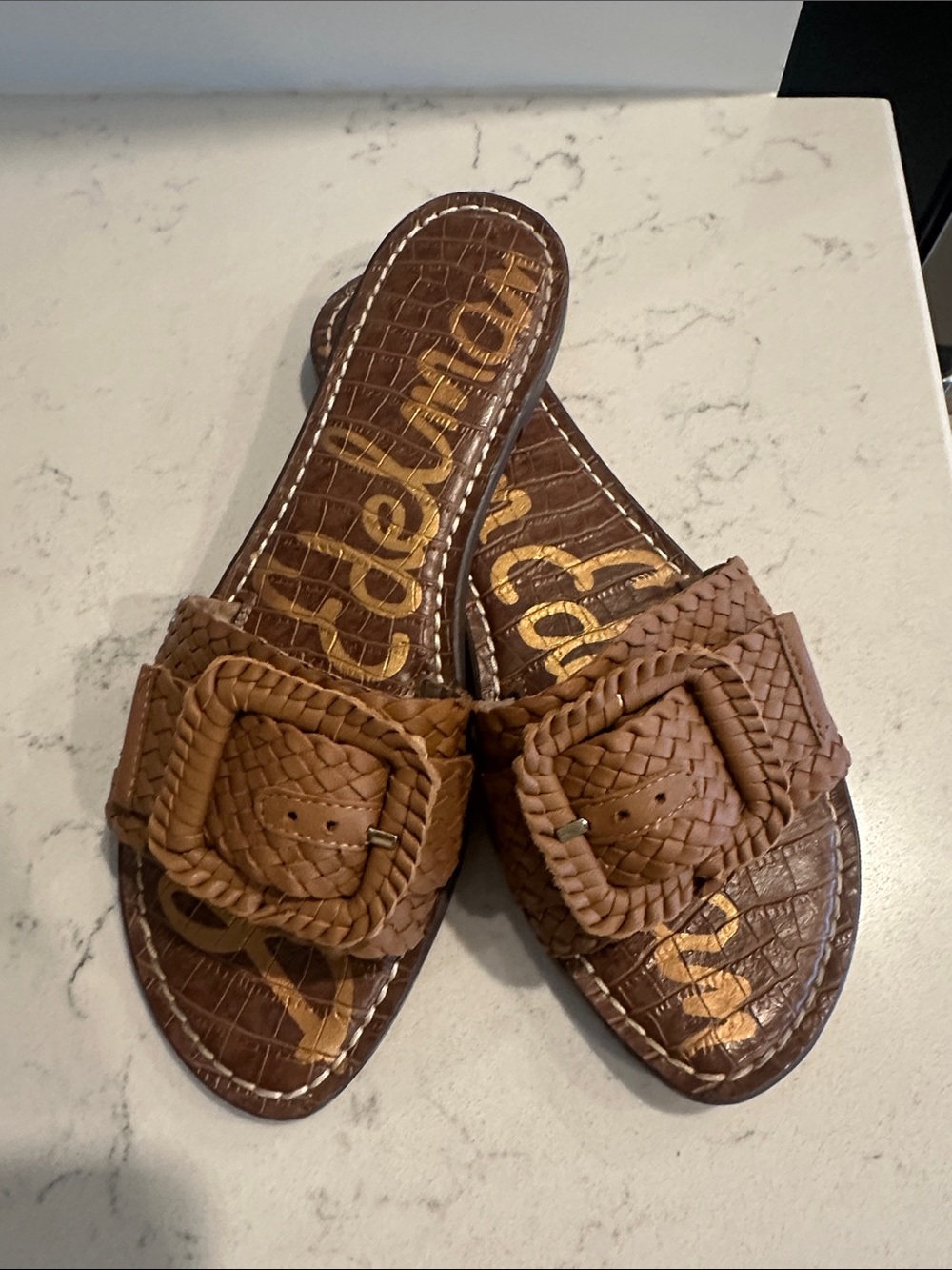 Sam Edelman Gabriela Brown Leather Slip-On Sandal